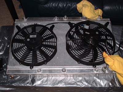Test fit spal slim fan on radiator
